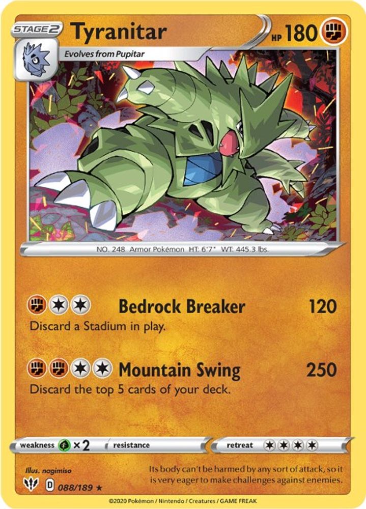 Tyranitar 088 - Holofoil SWSH03 Darkness Ablaze - Holo Rare