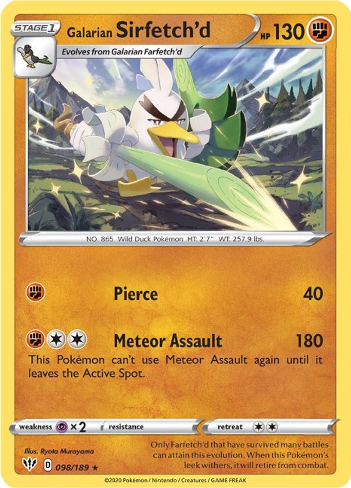 Galarian Sirfetch'd 098 - Reverse Holofoil SWSH03 Darkness Ablaze - Rare
