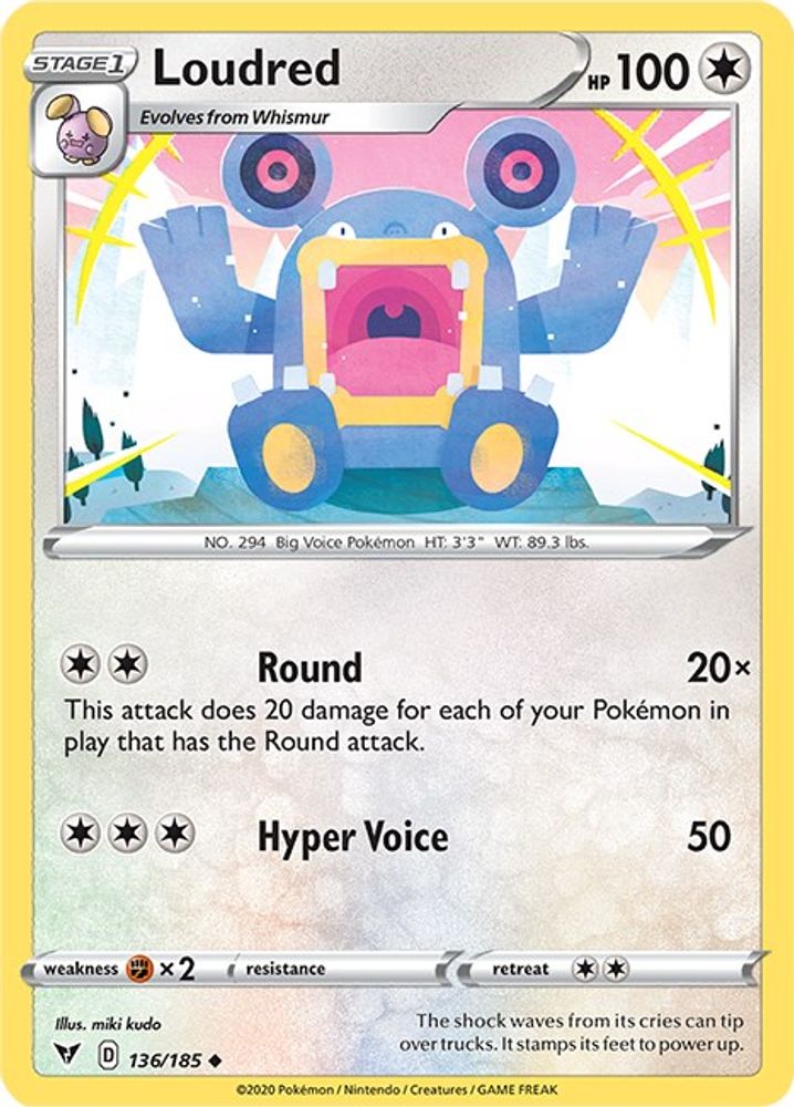 Loudred 136 - Reverse Holofoil SWSH04 Vivid Voltage - Uncommon