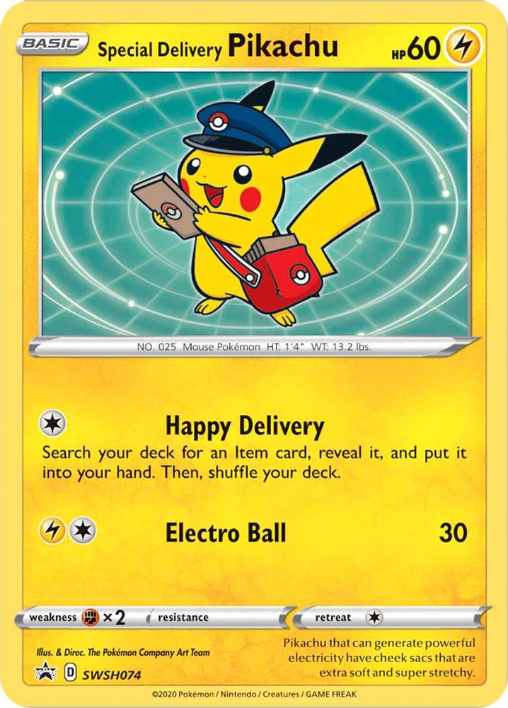Special Delivery Pikachu - SWSH074 - Holofoil SWSH Sword & Shield Promo Cards - Promo