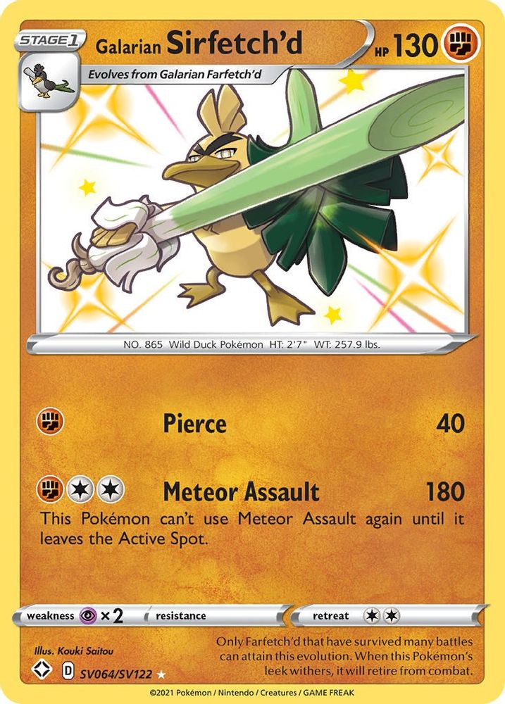 Galarian Sirfetch'd SV064 - Holofoil Shining Fates Shiny Vault - Shiny Holo Rare