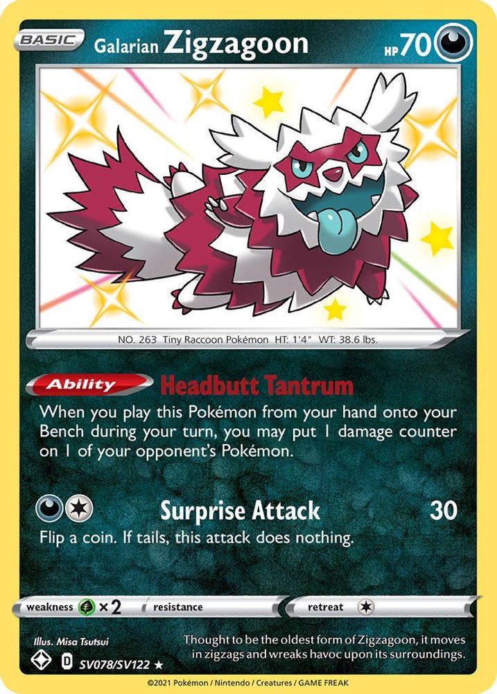 Galarian Zigzagoon SV078 - Holofoil Shining Fates Shiny Vault - Shiny Holo Rare
