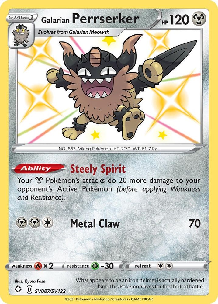 Galarian Perrserker SV087 - Holofoil Shining Fates Shiny Vault - Shiny Holo Rare