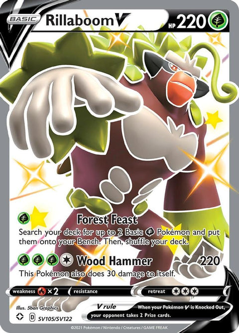Rillaboom V SV105 - Holofoil Shining Fates Shiny Vault - Shiny Holo Rare