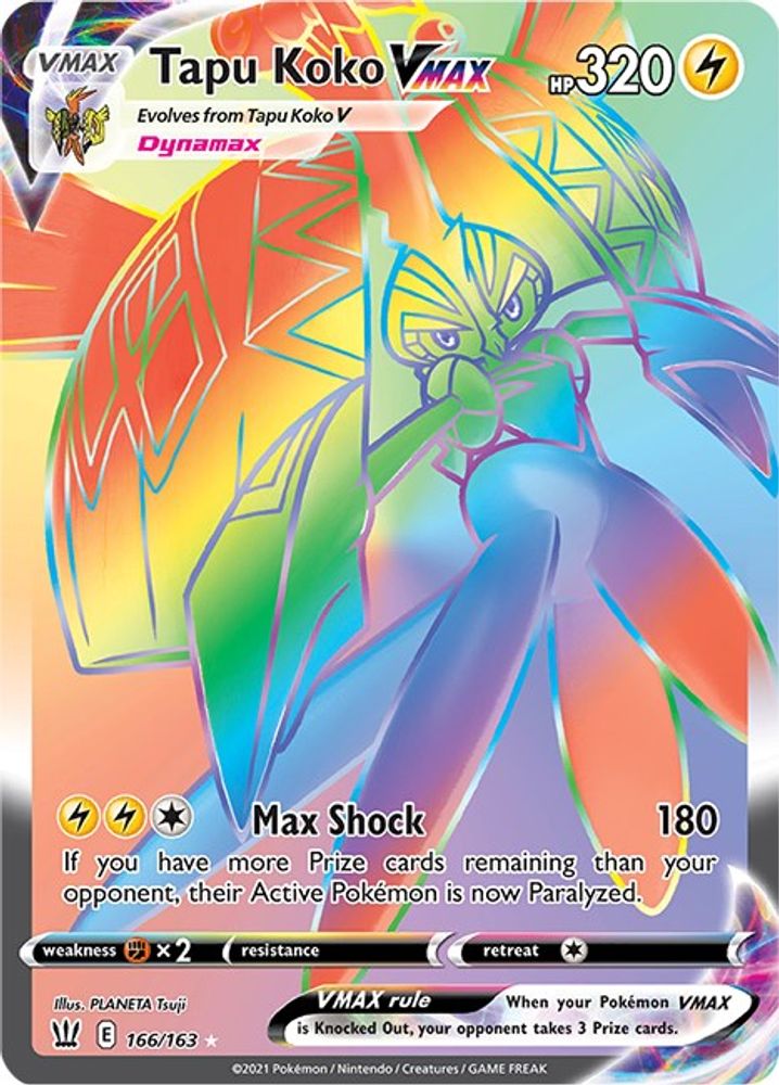 Tapu Koko VMAX (Secret) 166/163 - Holofoil SWSH05 Battle Styles - Secret Rare
