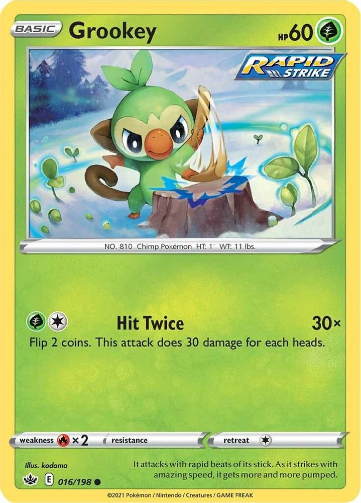 Grookey 016 - Reverse Holofoil SWSH06 Chilling Reign - Common