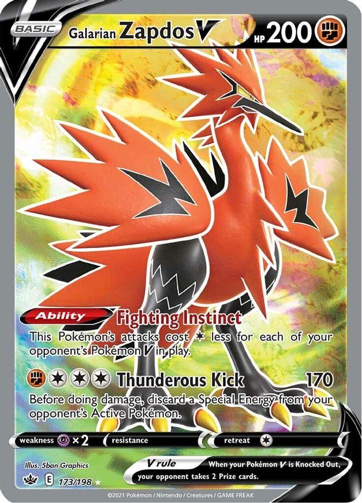 Galarian Zapdos V (Full Art) 173 - Holofoil SWSH06 Chilling Reign - Ultra Rare