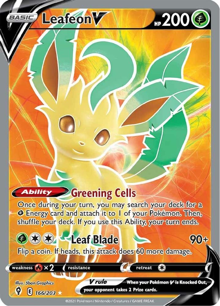 Leafeon V (Full Art) 166 - Holofoil SWSH07 Evolving Skies - Ultra Rare