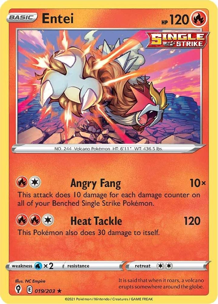 Entei 019 - Reverse Holofoil SWSH07 Evolving Skies - Holo Rare