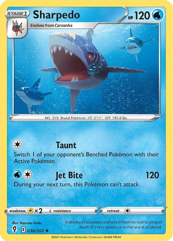 Sharpedo 036 - Reverse Holofoil SWSH07 Evolving Skies - Rare