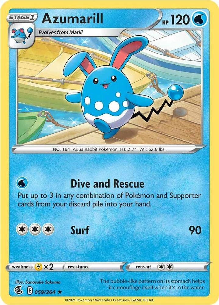 Azumarill 059 - Reverse Holofoil SWSH08 Fusion Strike - Rare