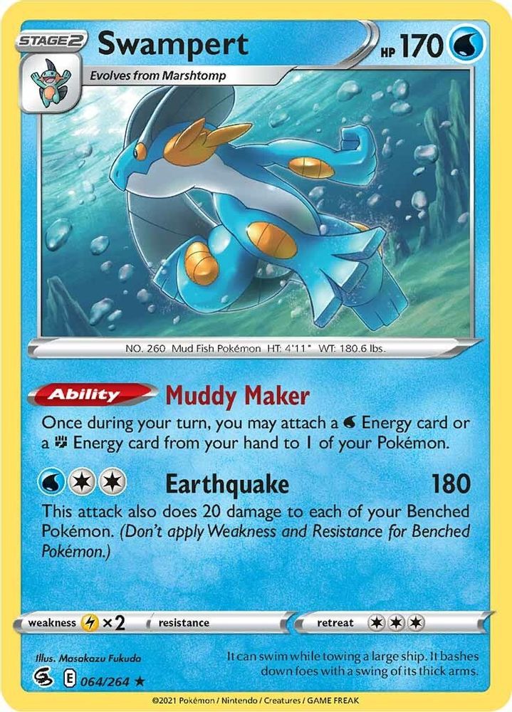 Swampert 064 - Reverse Holofoil SWSH08 Fusion Strike - Holo Rare