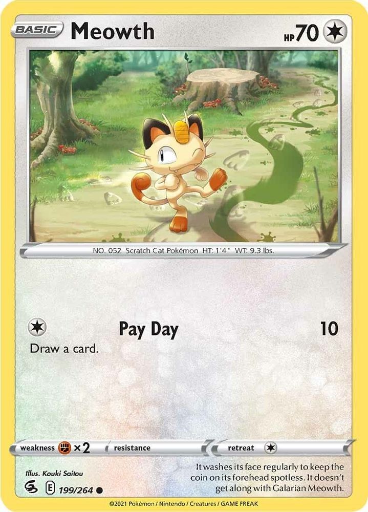 Meowth 199 - Reverse Holofoil SWSH08 Fusion Strike - Common