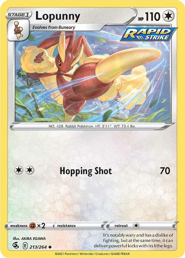 Lopunny 213 - Reverse Holofoil SWSH08 Fusion Strike - Uncommon