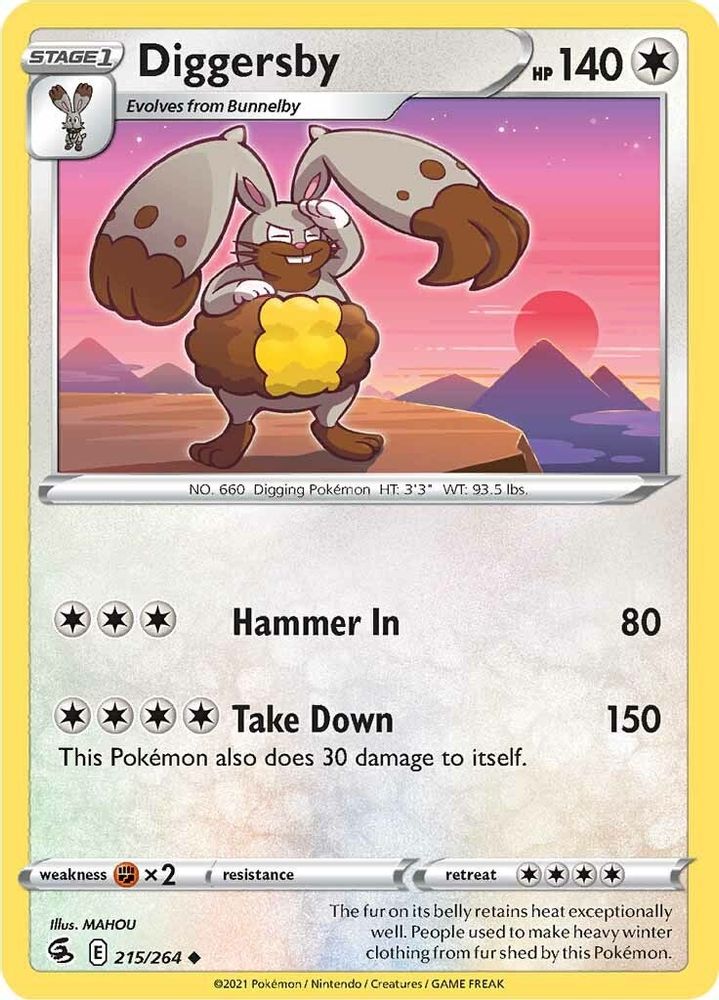 Diggersby 215 - Reverse Holofoil SWSH08 Fusion Strike - Uncommon