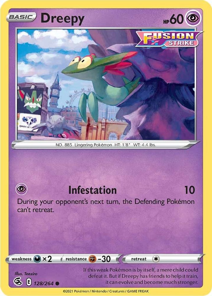 Dreepy 128 - Reverse Holofoil SWSH08 Fusion Strike - Common