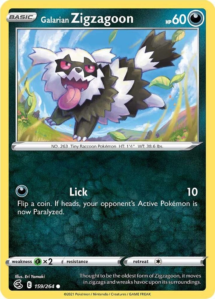 Galarian Zigzagoon 159 - Reverse Holofoil SWSH08 Fusion Strike - Common