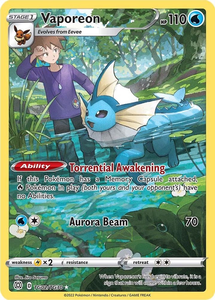 Vaporeon TG02 - Holofoil SWSH09 Brilliant Stars Trainer Gallery - Ultra Rare