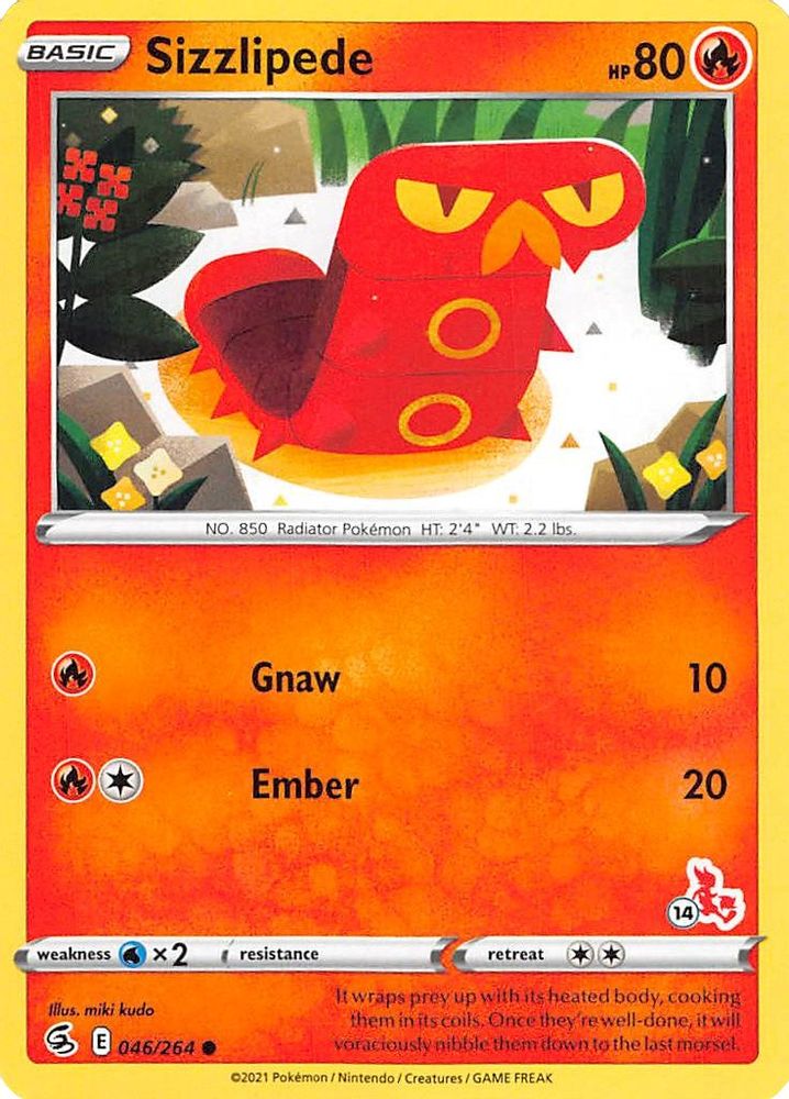 Sizzlipede - 046/264 (#14 Cinderace Stamped)/264 Battle Academy 2022 - Promo