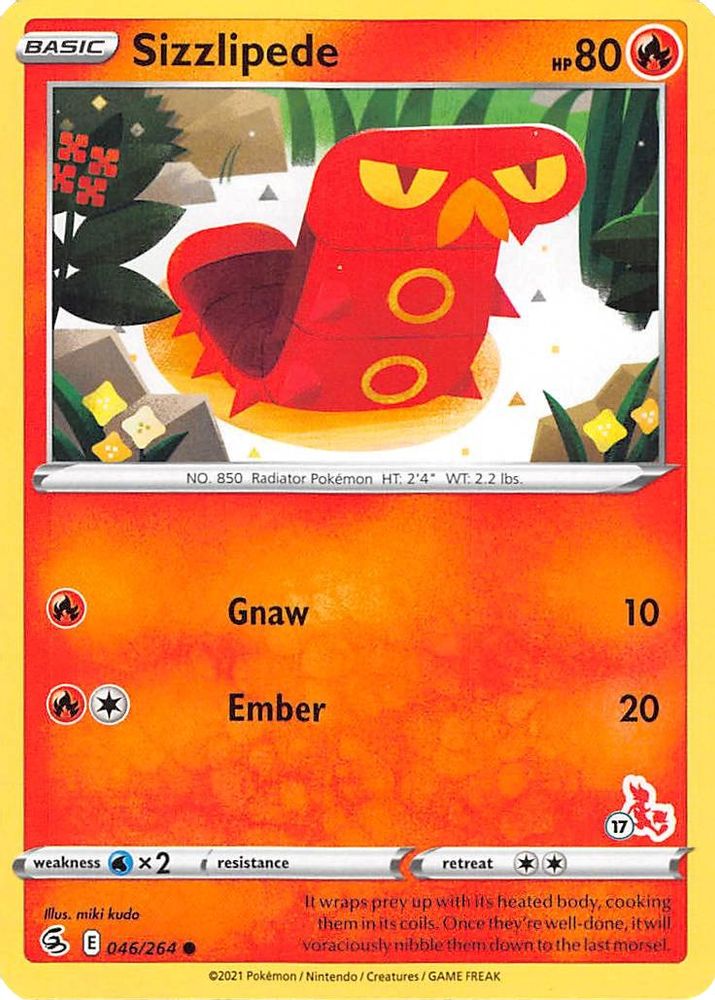 Sizzlipede - 046/264 (#17 Cinderace Stamped)/264 Battle Academy 2022 - Promo