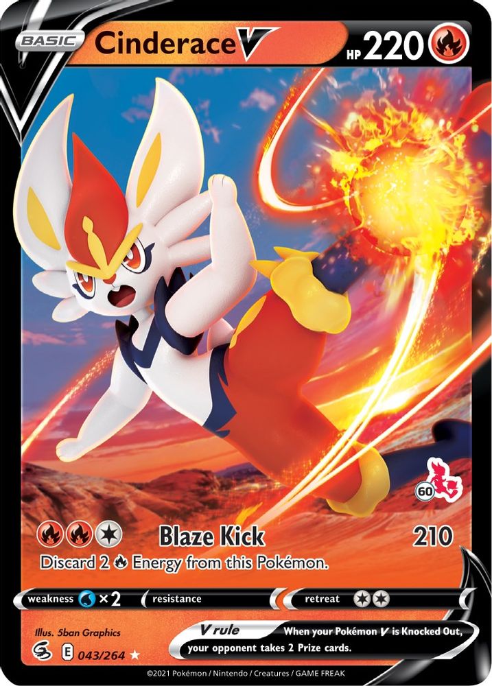 Cinderace V (#60 Cinderace Stamped) 043/264 - Holofoil Battle Academy 2022 - Promo