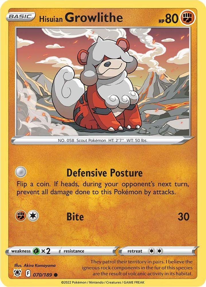 Hisuian Growlithe 070 - Reverse Holofoil SWSH10 Astral Radiance - Common