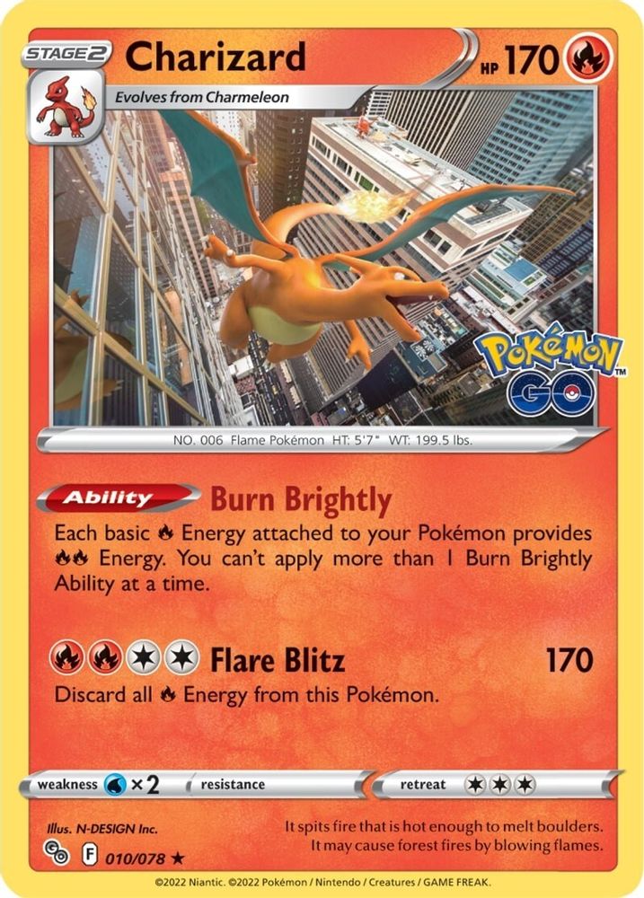 Charizard 010 - Reverse Holofoil Pokemon GO - Holo Rare
