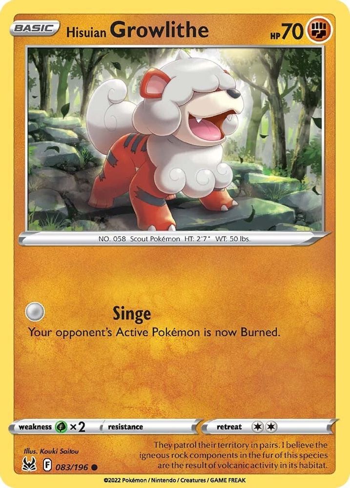 Hisuian Growlithe 083 - Reverse Holofoil SWSH11 Lost Origin - Common