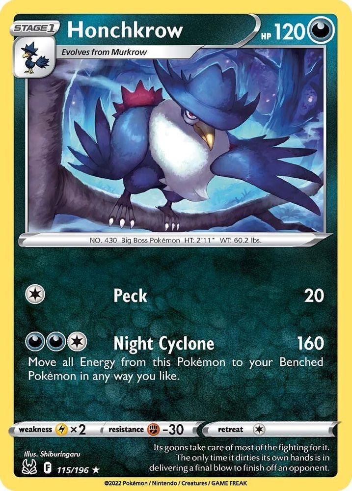 Honchkrow 115 - Reverse Holofoil SWSH11 Lost Origin - Rare