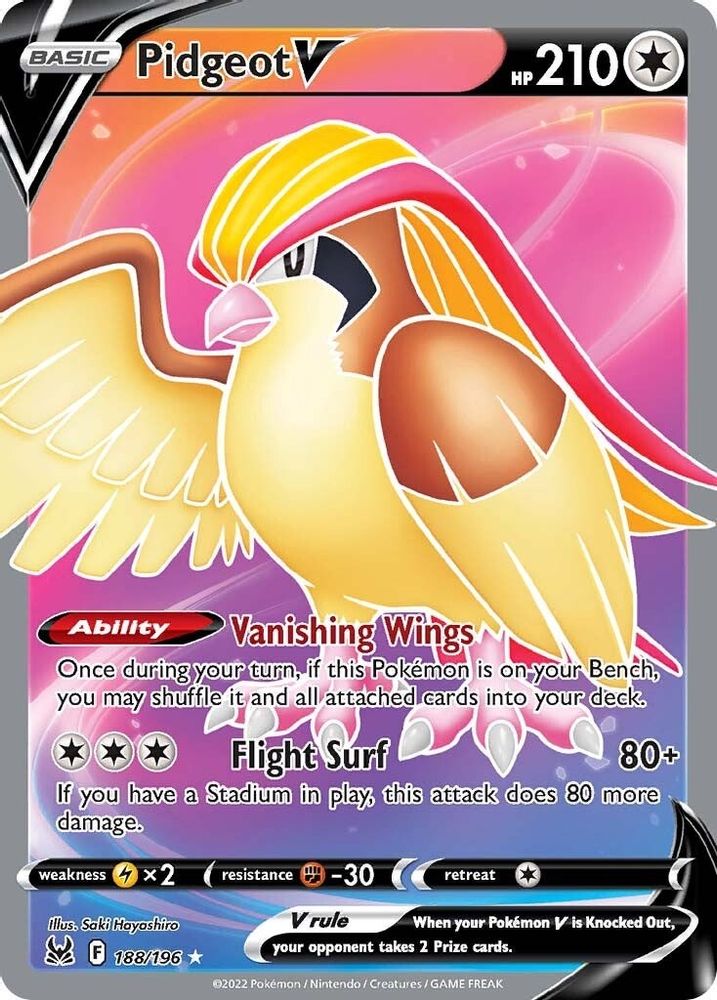 Pidgeot V (Full Art) 188 - Holofoil SWSH11 Lost Origin - Ultra Rare