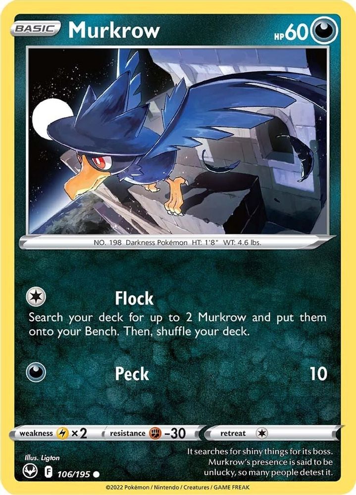 Murkrow 106 - Reverse Holofoil SWSH12 Silver Tempest - Common