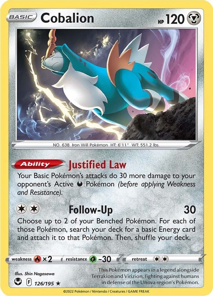Cobalion 126 - Reverse Holofoil SWSH12 Silver Tempest - Rare