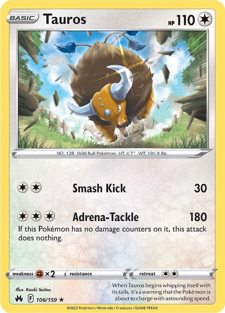 Tauros 106 - Reverse Holofoil Crown Zenith - Rare