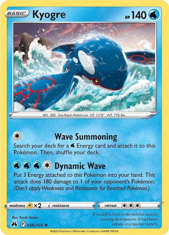 Kyogre 036 - Holofoil Crown Zenith - Holo Rare