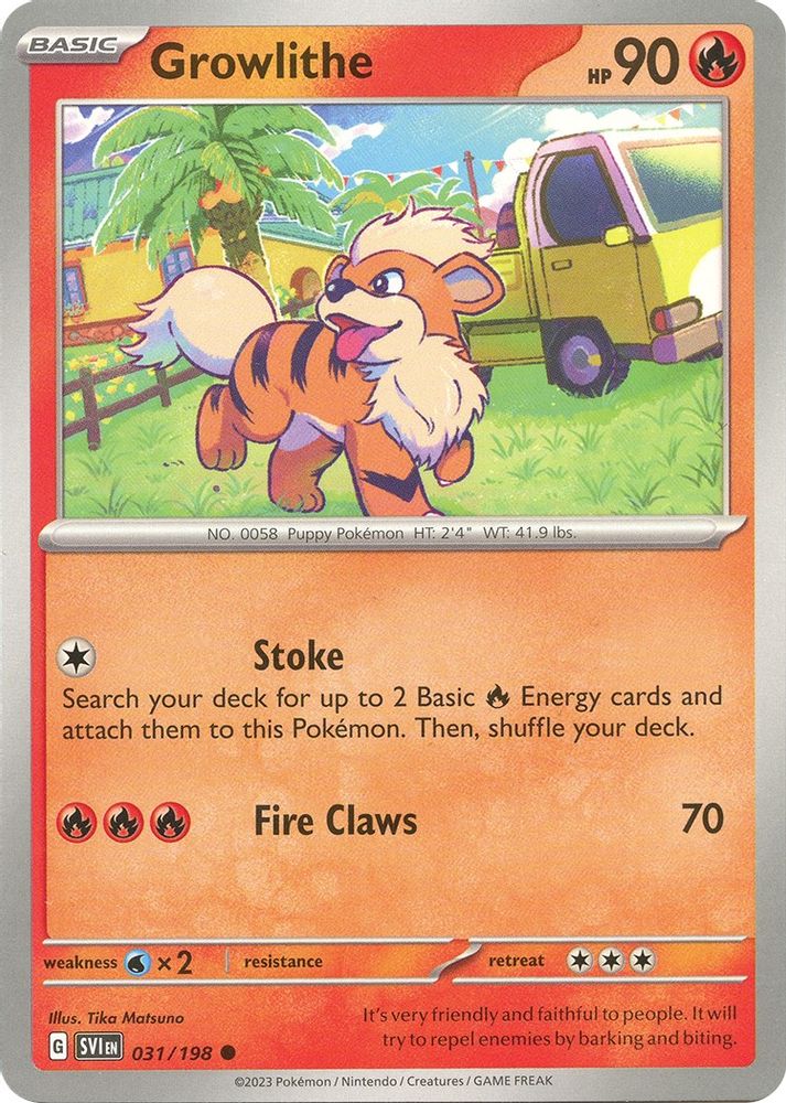 Growlithe 031/198 - Reverse Holofoil SV01 Scarlet & Violet Base Set - Common