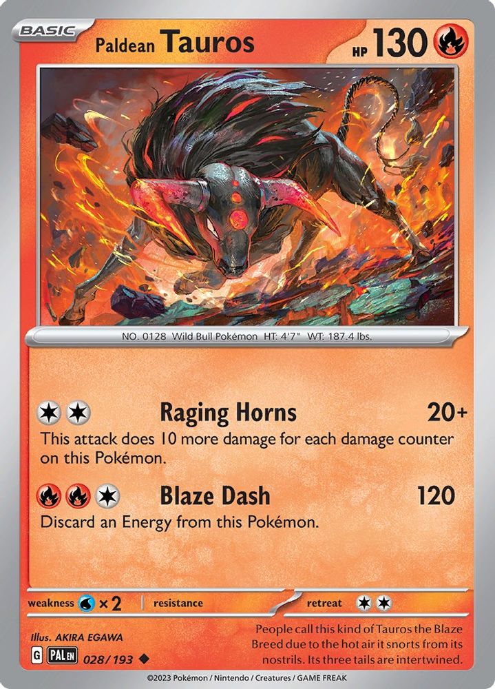 Paldean Tauros 028/193 - Reverse Holofoil SV02 Paldea Evolved - Uncommon