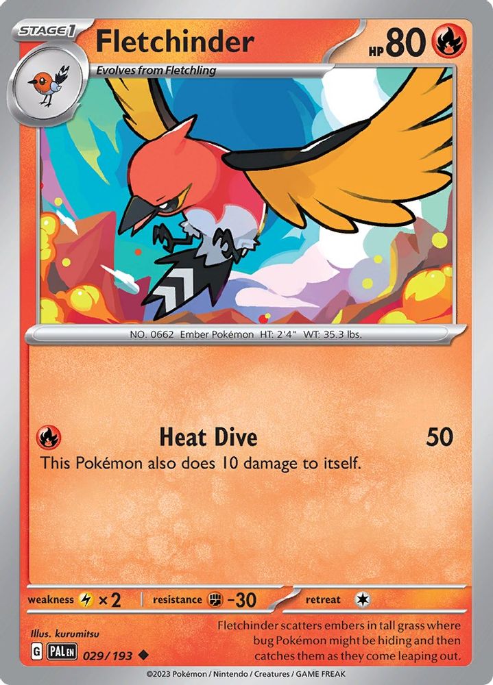 Fletchinder 029/193 - Reverse Holofoil SV02 Paldea Evolved - Uncommon