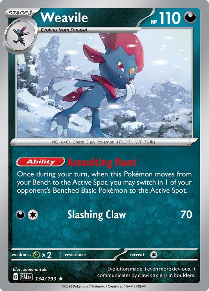 Weavile 134 - Reverse Holofoil SV02 Paldea Evolved - Rare