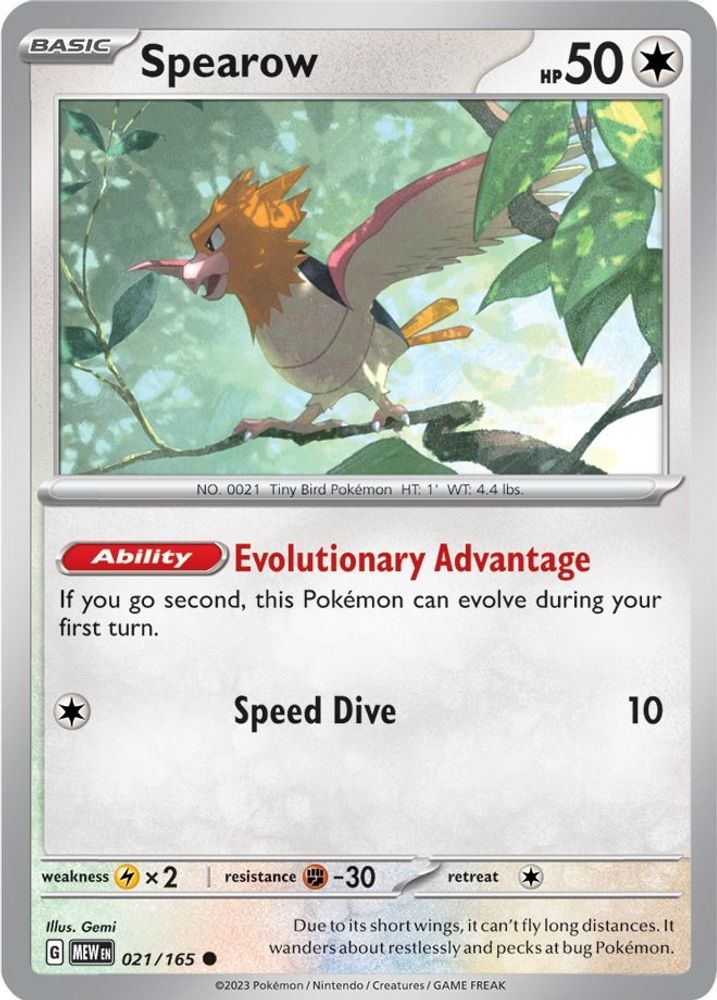Spearow 021 - Reverse Holofoil SV Scarlet & Violet 151 - Common