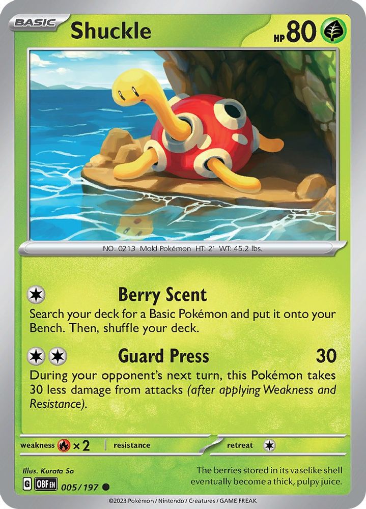 Shuckle 005 - Reverse Holofoil SV03 Obsidian Flames - Common