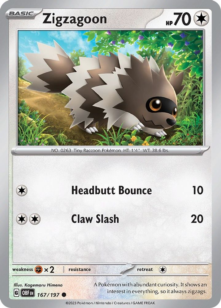 Zigzagoon 167 - Reverse Holofoil SV03 Obsidian Flames - Common
