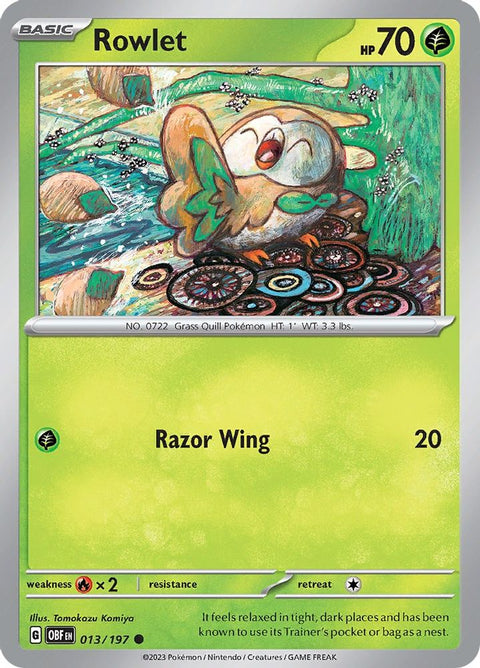 Rowlet 013 - Reverse Holofoil SV03 Obsidian Flames - Common