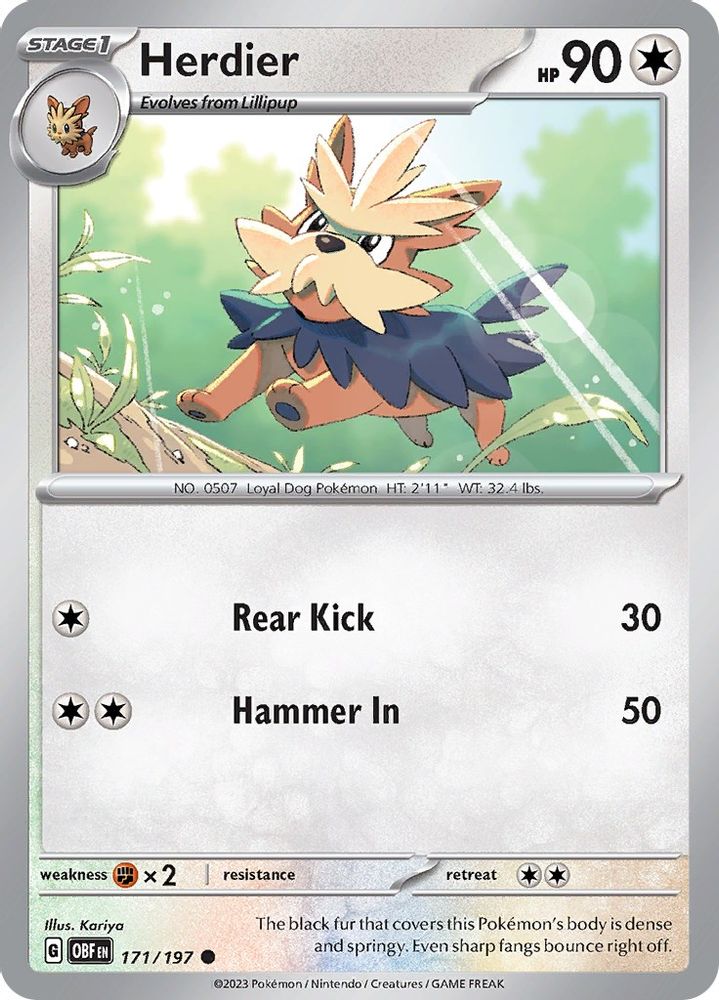 Herdier 171 - Reverse Holofoil SV03 Obsidian Flames - Common