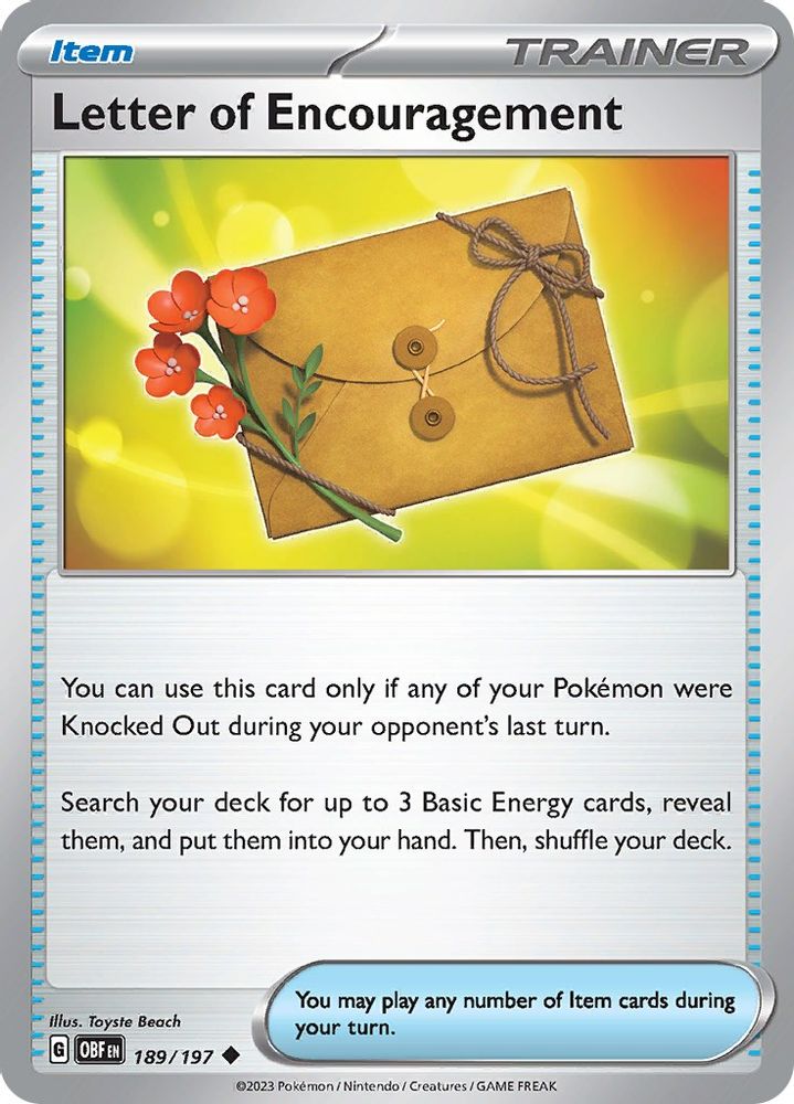 Letter of Encouragement 189 - Reverse Holofoil SV03 Obsidian Flames - Uncommon