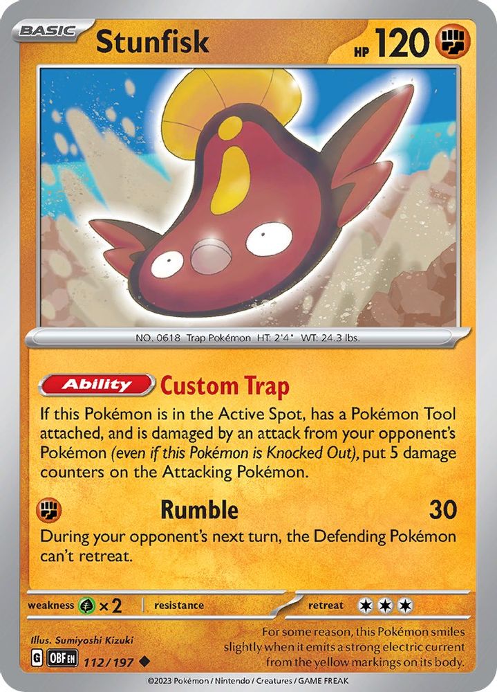 Stunfisk 112 - Reverse Holofoil SV03 Obsidian Flames - Uncommon