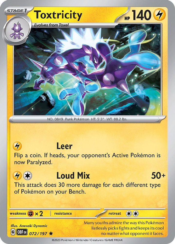 Toxtricity 072 - Holofoil SV03 Obsidian Flames - Rare