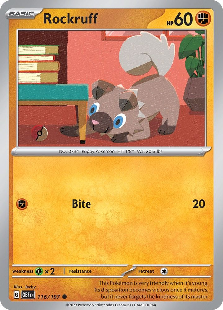 Rockruff 116 - Reverse Holofoil SV03 Obsidian Flames - Common
