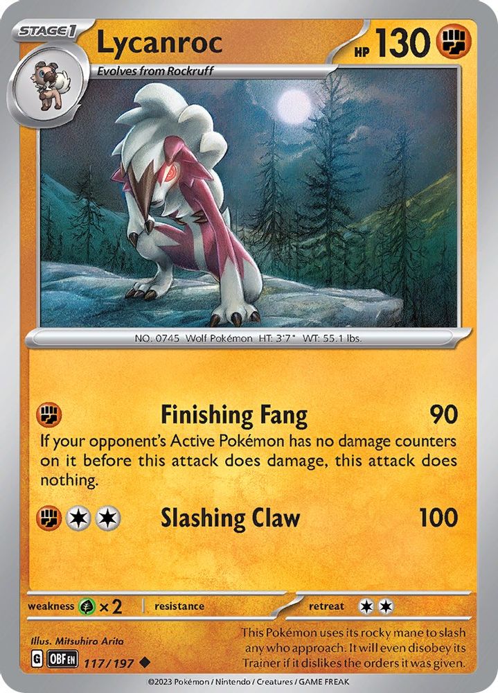 Lycanroc 117 - Reverse Holofoil SV03 Obsidian Flames - Uncommon