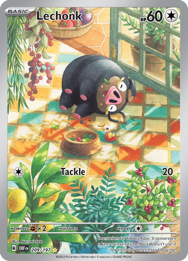 Lechonk 209/197 - Holofoil SV03 Obsidian Flames - Illustration Rare