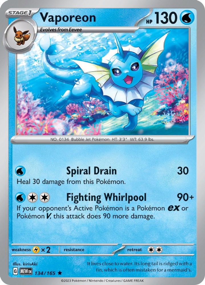 Vaporeon 134 - Reverse Holofoil SV Scarlet & Violet 151 - Rare